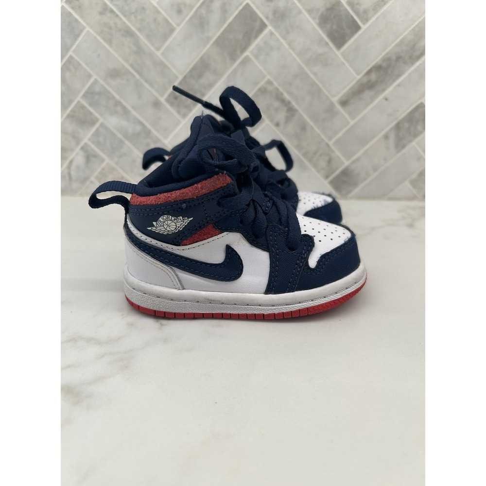Nike Air Jordan 1 Retro Mid Red White Blue Olympic USA BQ6933-104 Toddlers 4C